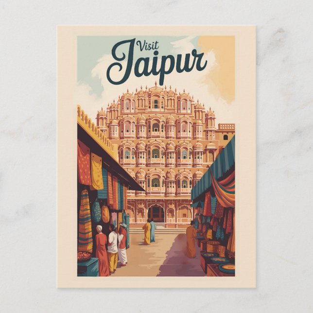 Jaipur India Hawa Mahal Illustration Travel Art Postcard (Front)