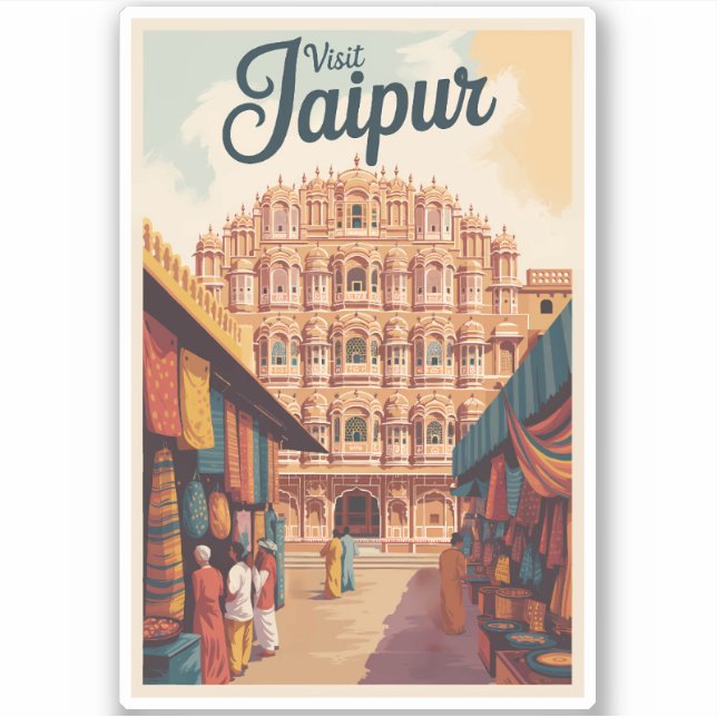 Jaipur India Hawa Mahal Illustration Travel Art Sticker (Front)