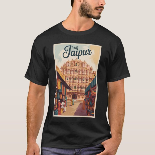 Jaipur India Hawa Mahal Illustration Travel Art T-Shirt (Front)