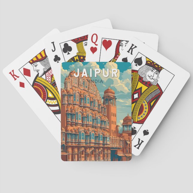 Jaipur India Illustration Travel Art Vintage Poker Cards (Back)