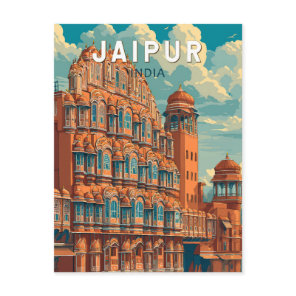 Jaipur India Illustration Travel Art Vintage Postcard