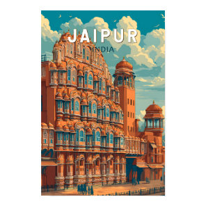 Jaipur India Illustration Travel Art Vintage Poster