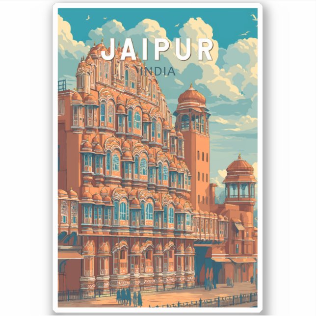 Jaipur India Illustration Travel Art Vintage Sticker (Front)