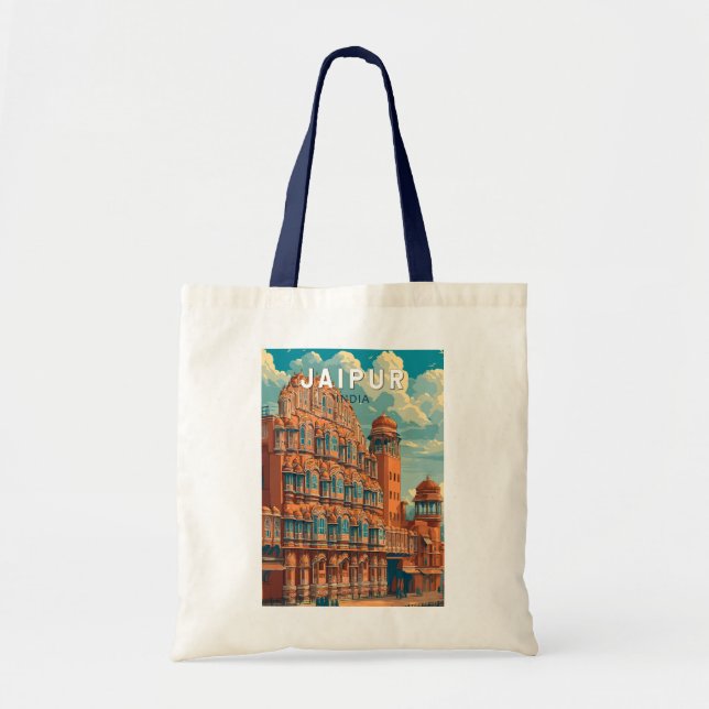 Jaipur India Illustration Travel Art Vintage Tote Bag (Front)