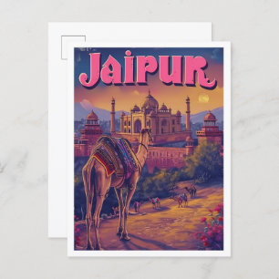 Jaipur India Vintage Art Travel Illustration Postcard