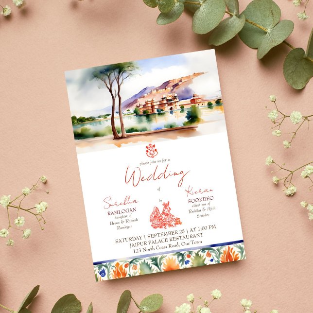 Jaipur palace watercolor Indian wedding template (Jaipur palace watercolor Indian wedding editable template invitations instant digital download)