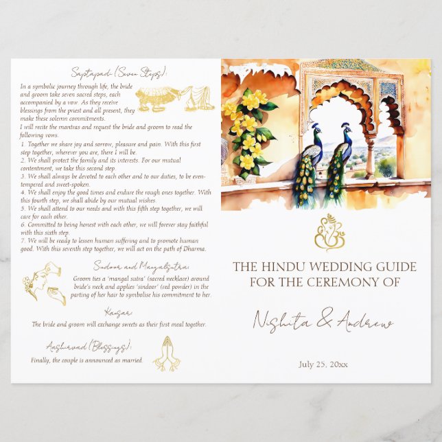 Jaipur peacocks Indian wedding rituals program (Front)
