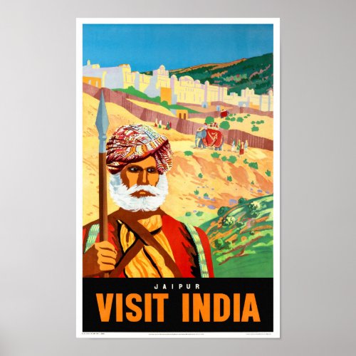 Jaipur Visit India Vintage Travel Poster Restored