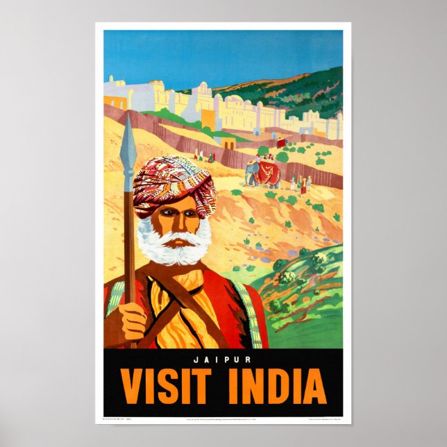 Jaipur Visit India Vintage Travel Poster Restored (Front)