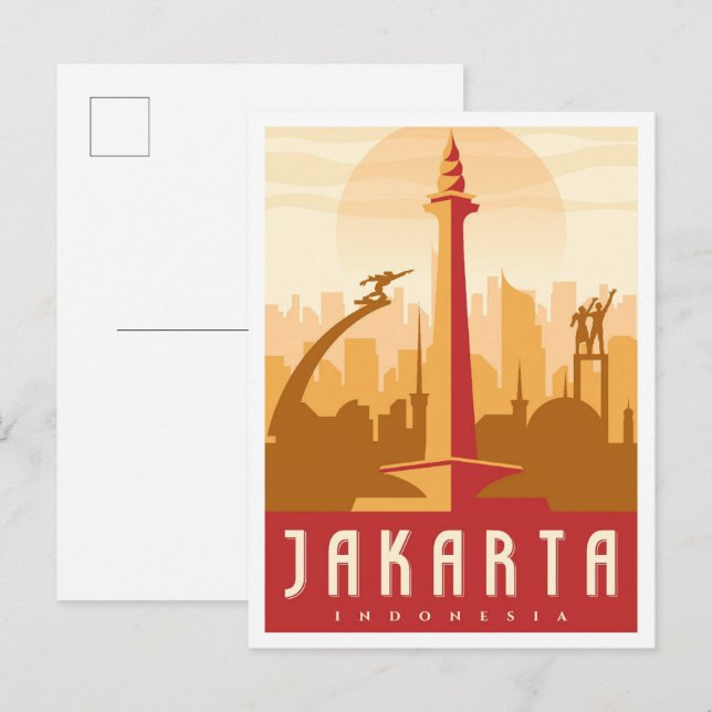 Jakarta Indonesia Art Vintage Travel Illustration Postcard (Front/Back)