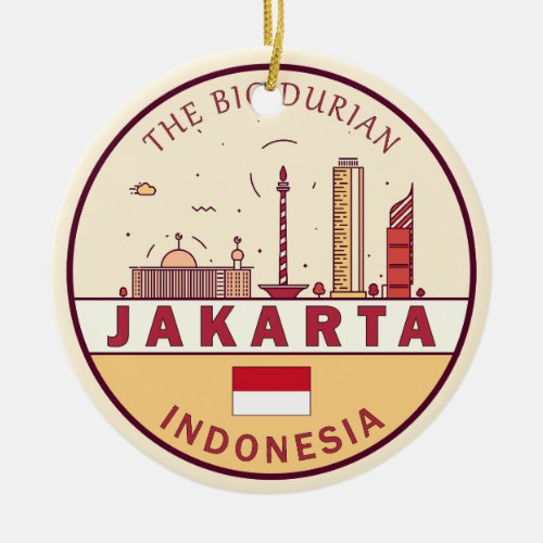 Jakarta Indonesia City Skyline Emblem Ceramic Ornament