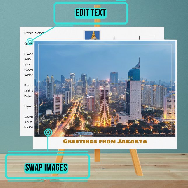 Jakarta Indonesia Featuring City & Skyline Modern Postcard (Share your experiences with these stylish template postcards.)