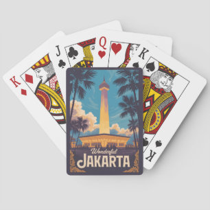 Jakarta Indonesia Illustration Travel Art Vintage Poker Cards