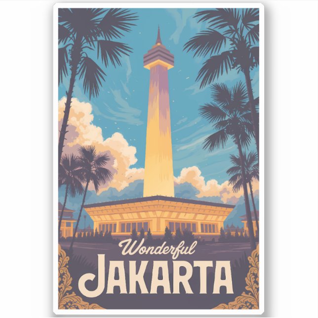 Jakarta Indonesia Illustration Travel Art Vintage Sticker (Front)