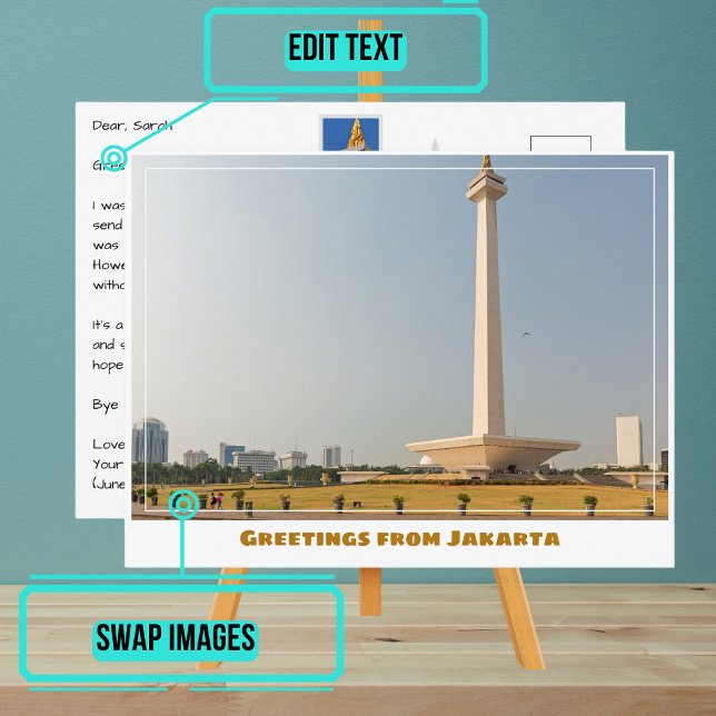 Jakarta Indonesia with National Monument Modern Postcard (Share your experiences with these stylish template postcards.)