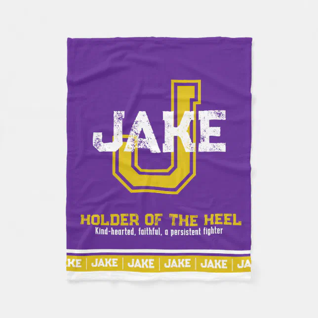 Jake name meaning sports monogram purple gold fleece blanket (Front)