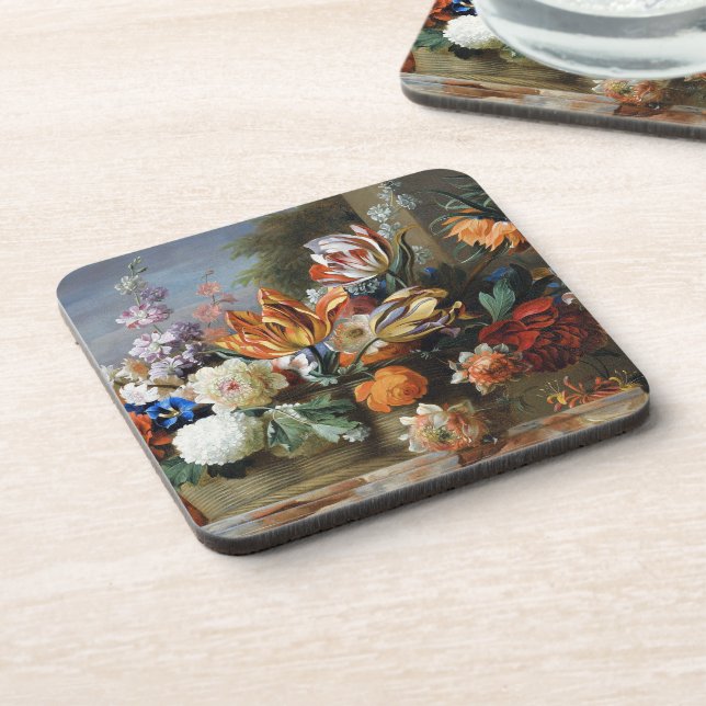 Jakob Bogdani Tulips Peonies and other Flowers     Beverage Coaster (Left Side)