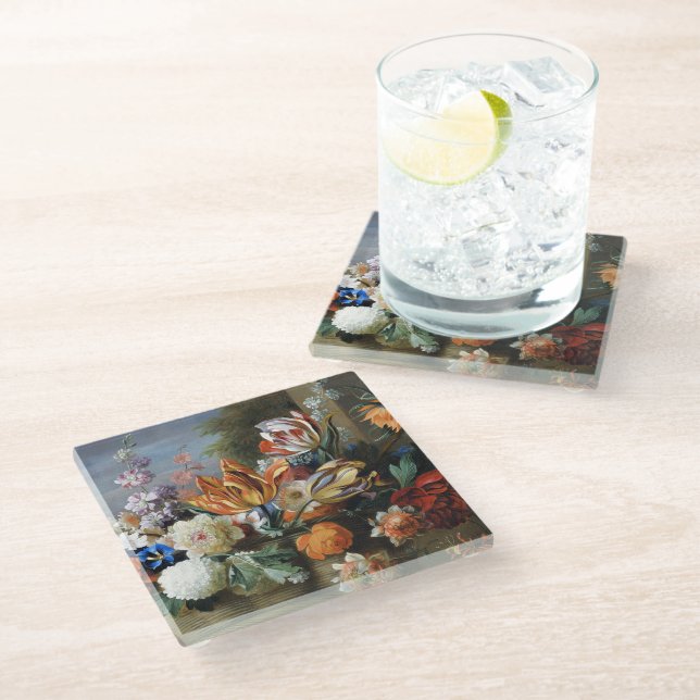 Jakob Bogdani Tulips Peonies and other Flowers    Glass Coaster (Angled)