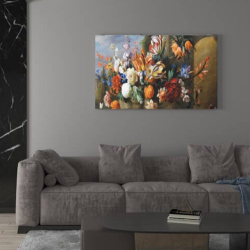 Jakob Bogdani Tulips Peonies and other Flowers in  Canvas Print