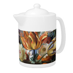 Jakob Bogdani Tulips Peonies and other Flowers Teapot
