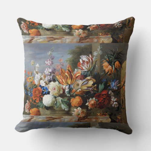 Jakob Bogdani Tulips Peonies and other Flowers     Throw Pillow