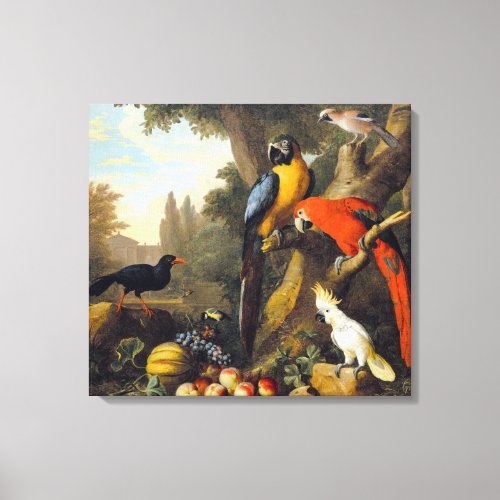 Jakob bogdani Two Macaws a Cockatoo a Red_billed   Canvas Print