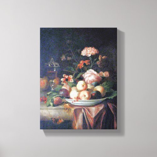 Jakob Bogdany A Dish of Peaches and Plums on a Mar Canvas Print