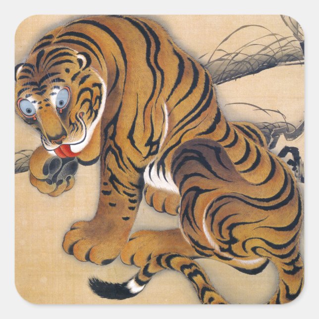 Jakuchu_ 虎 図 square sticker (Front)