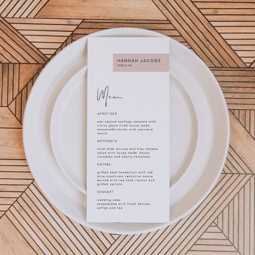 JALAINE Modern Blush Guest Name Dinner Menu