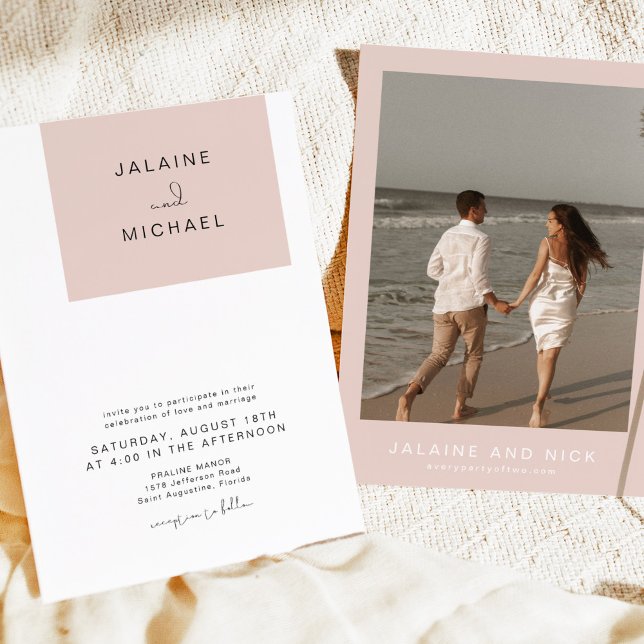 JALAINE Modern Blush Pink Block Photo Wedding Invitation (Creator Uploaded)