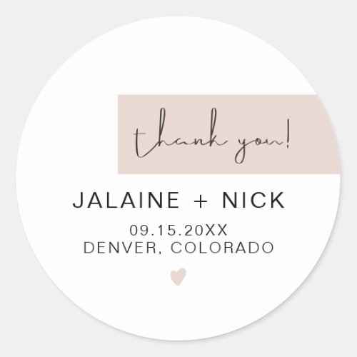 JALAINE Modern Blush Pink Thank You Wedding Classi Classic Round Sticker