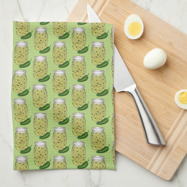 Jalapeno Jalapeño Hot Green Pepper Relish Jar Kitchen Towel (Quarter Fold)