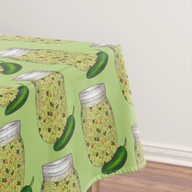 Jalapeno Jalapeño Hot Green Pepper Relish Jar Tablecloth (In Situ)