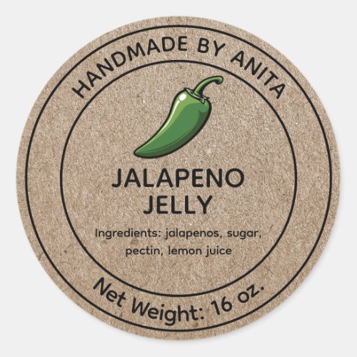 Jalapeno Jelly Canning Jar Label Kraft Paper Style