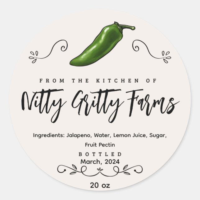 Jalapeno jelly preserve  Jam Custom Canning Label (Front)