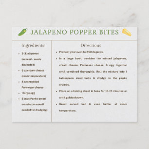 Jalapeno Popper Bites Thanksgiving Recipe Card