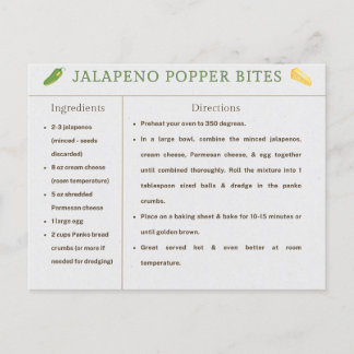 Jalapeno Popper Bites Thanksgiving Recipe Card