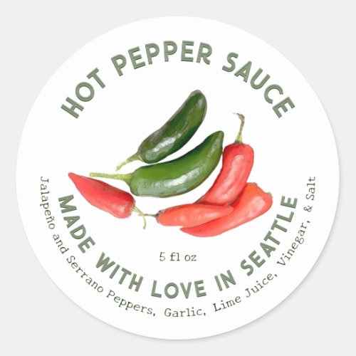 Jalapeo  Serrano Hot Pepper Sauce Made with Love Classic Round Sticker