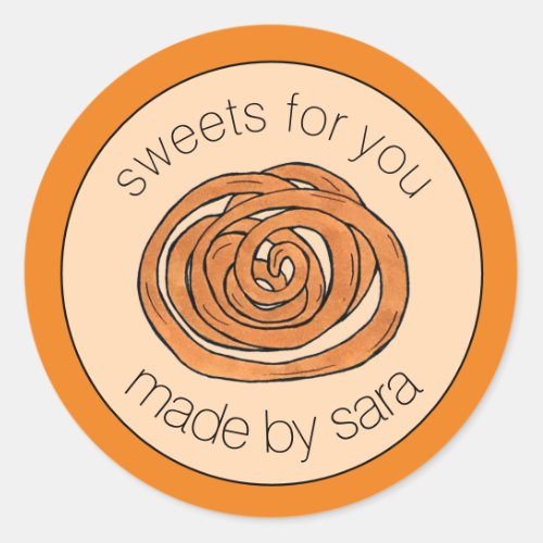 Jalebi South Asian Indian Mithai Sweet Snack Food Classic Round Sticker