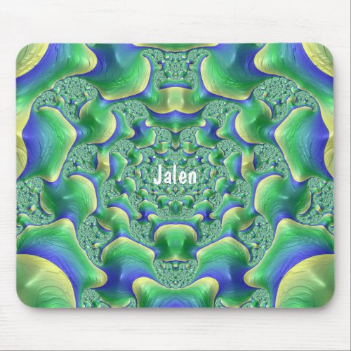 JALEN  Zany Green Yellow and Blue  Mouse Pad