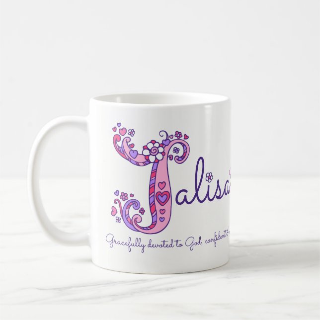Jalisa name meaning decorative J monogram mug (Left)