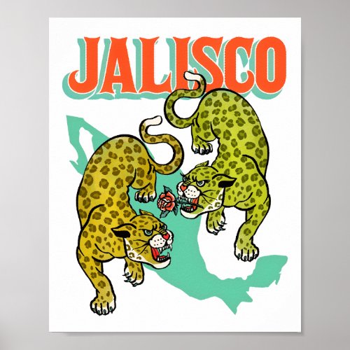Jalisco Mexico Retro Travel Poster Jaguar Art Poster