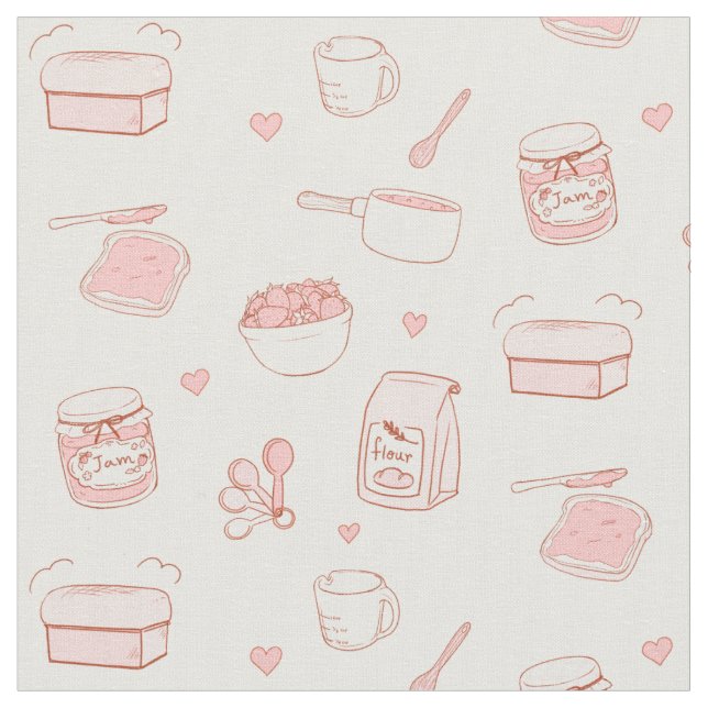 Jam and Bread Made with Love Cute Pink Baking Fabric (Close Up)