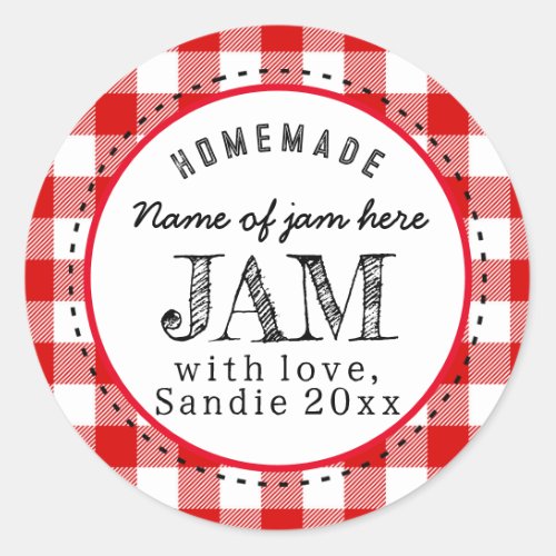 Jam Homemade Red Buffalo Plaid Custom Food Round Classic Round Sticker