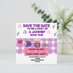 JAM ON FAMILY BBQ REUNION PURPLE WHITE 5.25 X 5.25 SAVE THE DATE