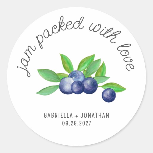 Jam Packed With Love Blueberry Jam Wedding Favor  Classic Round Sticker (Front)