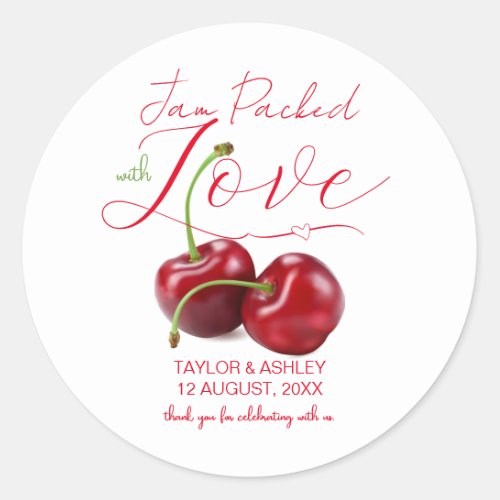 Jam Packed with Love Cherry Fruit  Wedding Classic Round Sticker