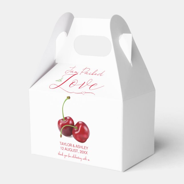 Jam Packed with Love Cherry Fruit Wedding Favor Boxes (Front Side)