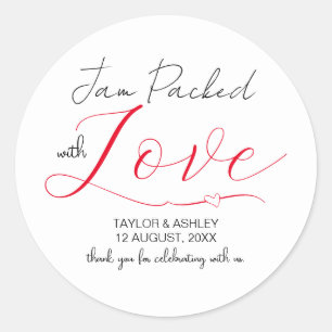 Jam Packed with Love Minimal Script Wedding Classic Round Sticker