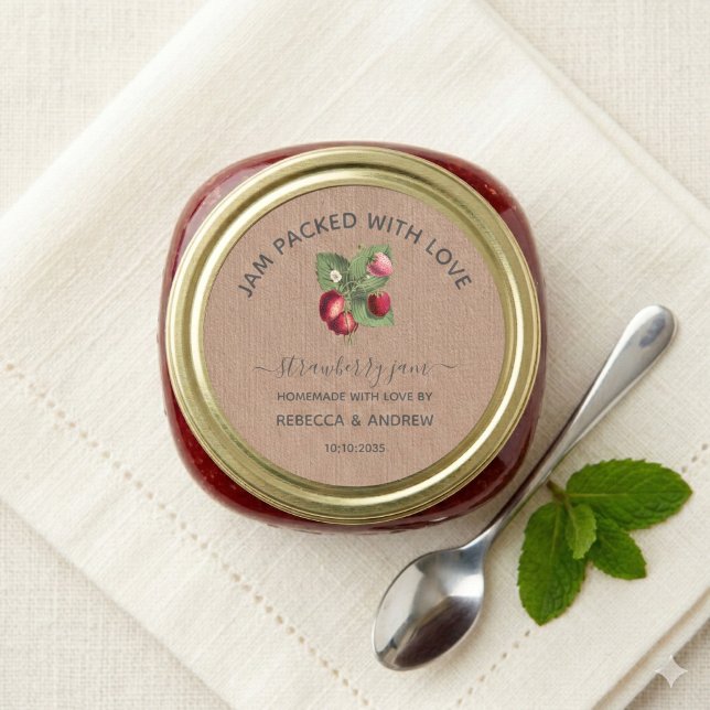Jam Packed with Love Strawberry Jam Wedding Favors Classic Round Sticker (Creator Uploaded)